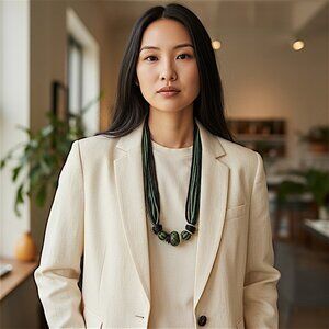 VTG Multi Beaded 6 Strand 35" Around Necklace Wood Beads. Outfit Not Included